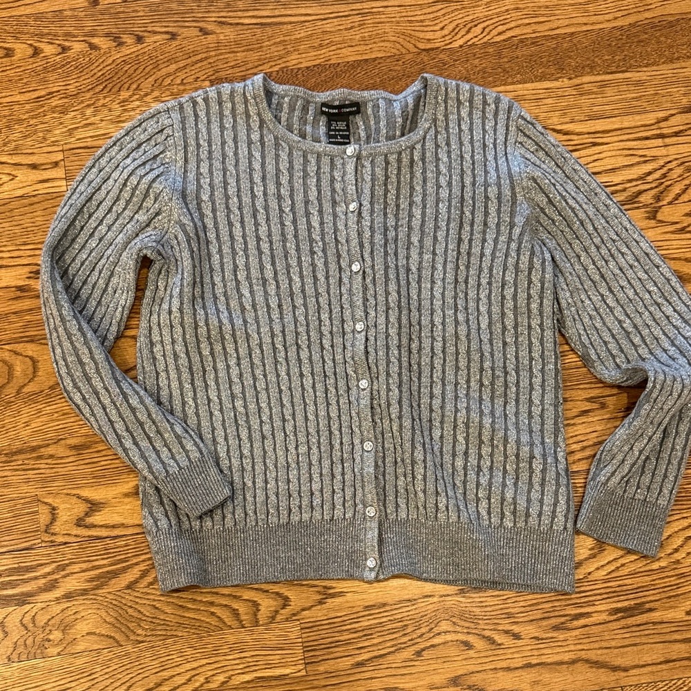 New York & Company Gray Ribbed Cardigan